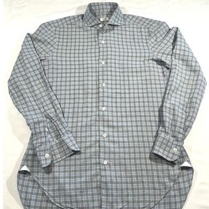 Barba Napoli Cucito a Mano Shirt Mens Grey Blue Check Spread Collar Italy